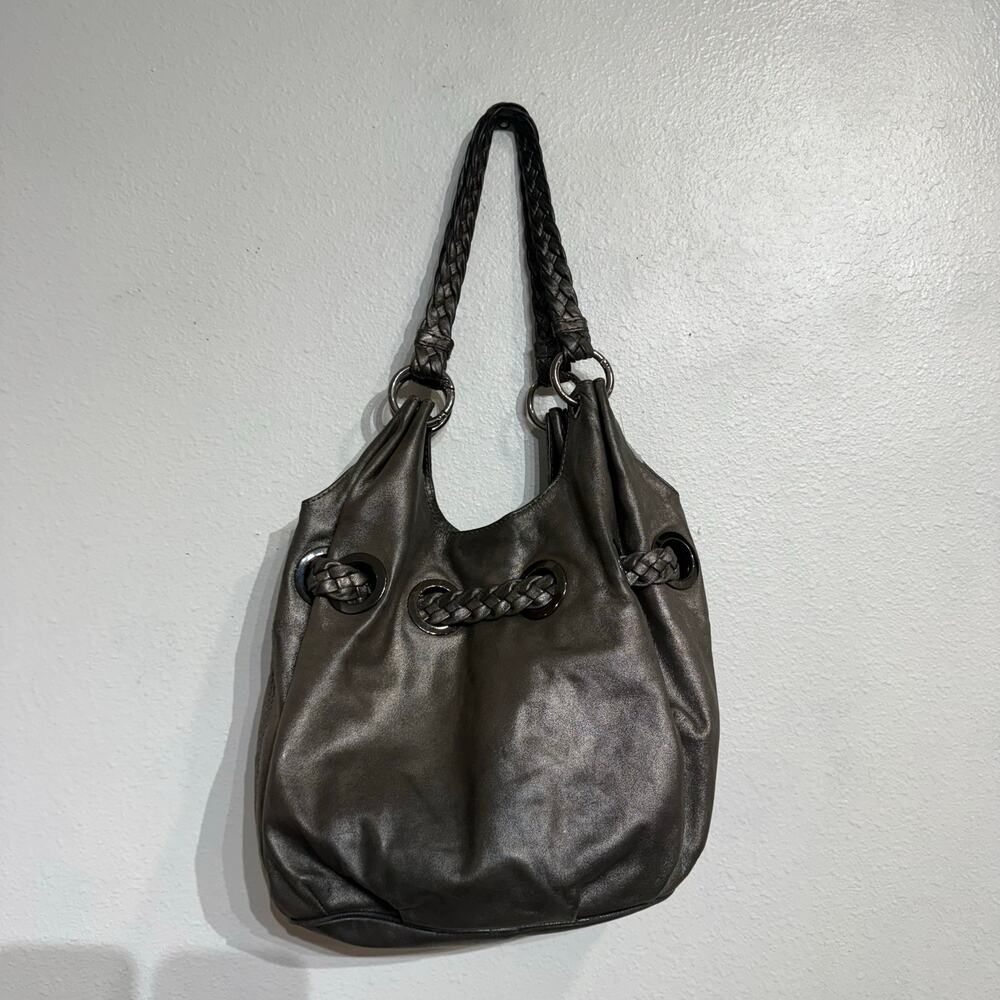 Michael Kors Metallic Silver Leather Drawstring Hobo Shoulder Bag Large - Picture 11 of 12